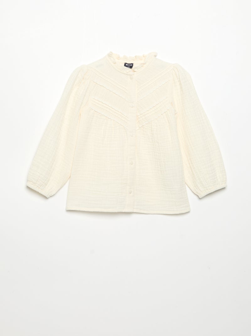 Blouse met lange mouwen en fantasievolle kraag Biege - Kiabi