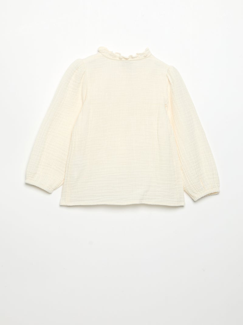 Blouse met lange mouwen en fantasievolle kraag Biege - Kiabi