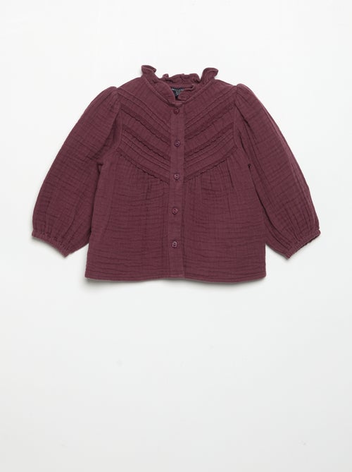 Blouse met lange mouwen en fantasievolle kraag - Kiabi