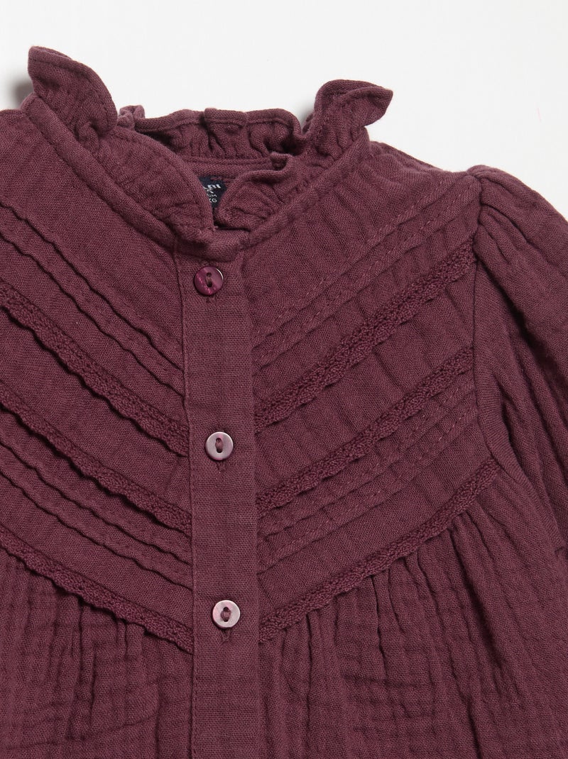 Blouse met lange mouwen en fantasievolle kraag Paars - Kiabi