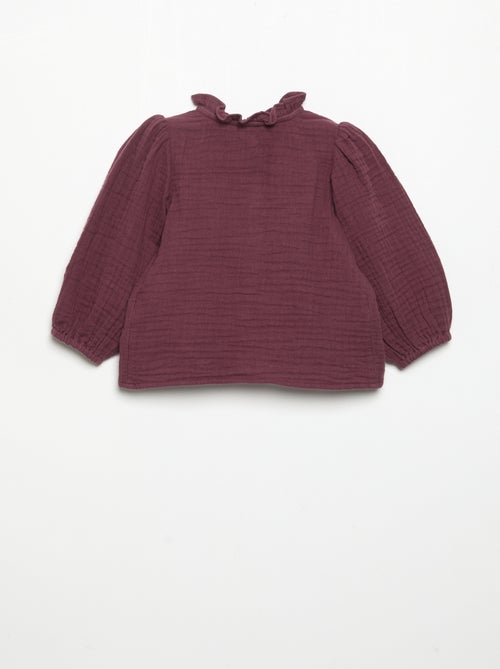 Blouse met lange mouwen en fantasievolle kraag - Kiabi