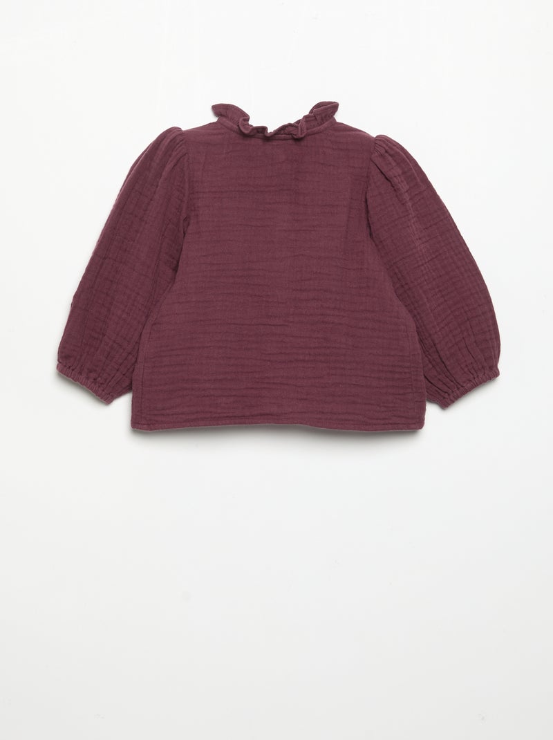 Blouse met lange mouwen en fantasievolle kraag Paars - Kiabi