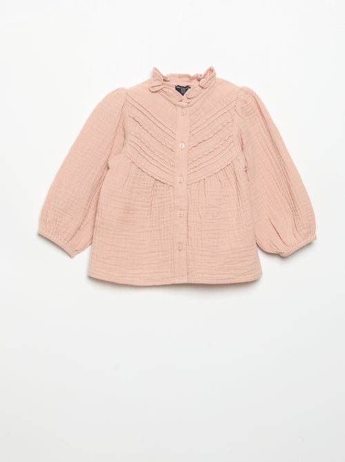Blouse met lange mouwen en fantasievolle kraag - Kiabi