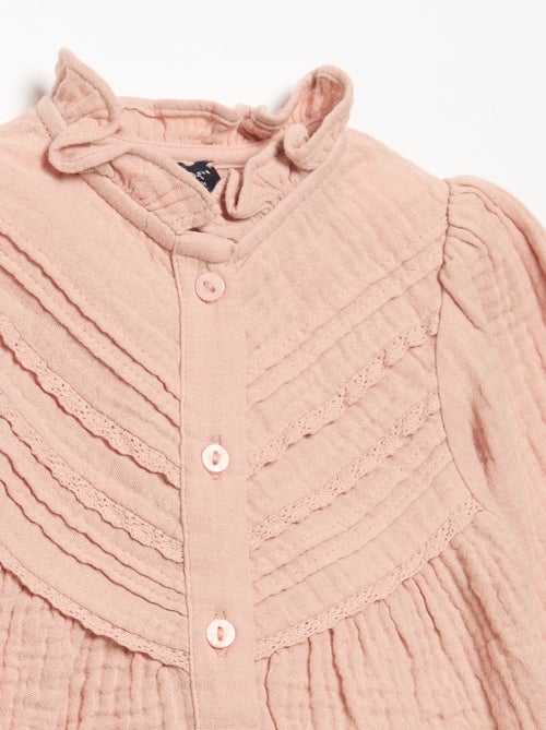 Blouse met lange mouwen en fantasievolle kraag - Kiabi