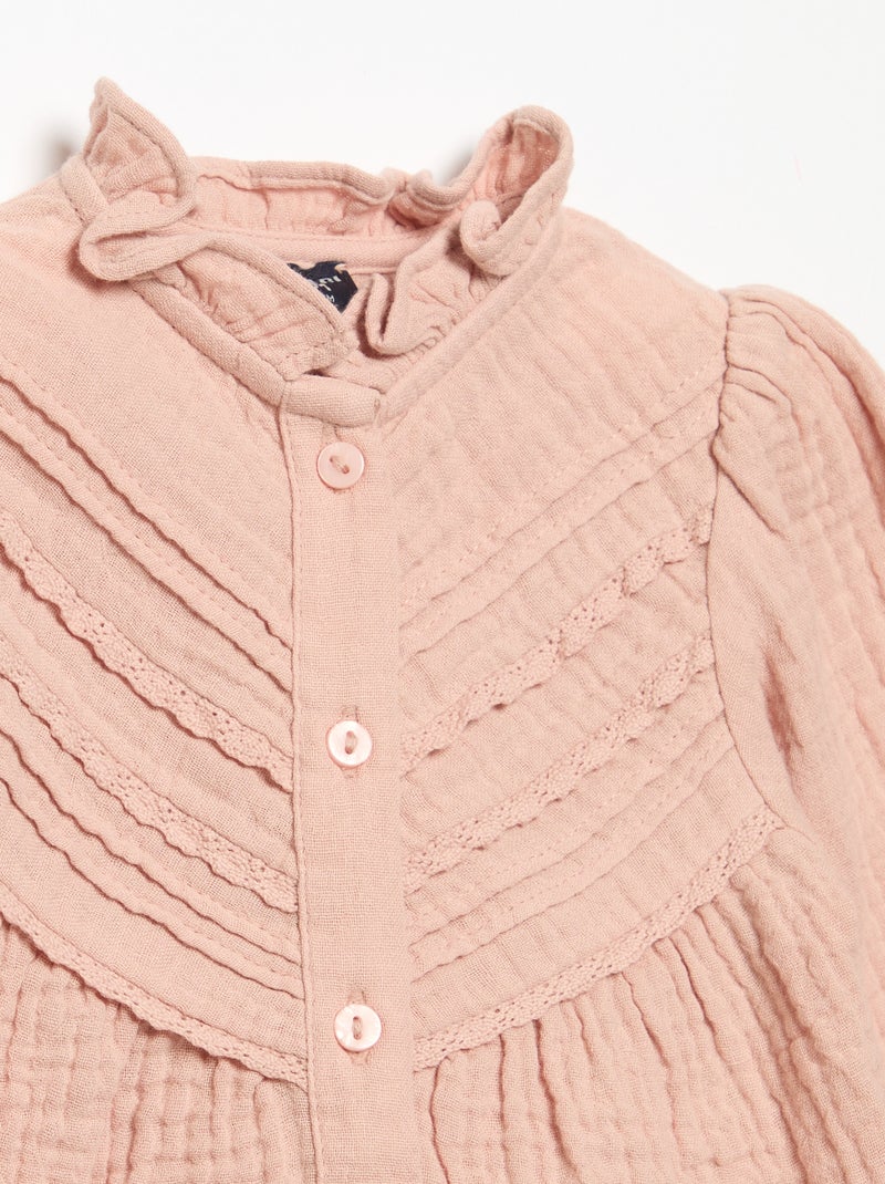 Blouse met lange mouwen en fantasievolle kraag Rose - Kiabi