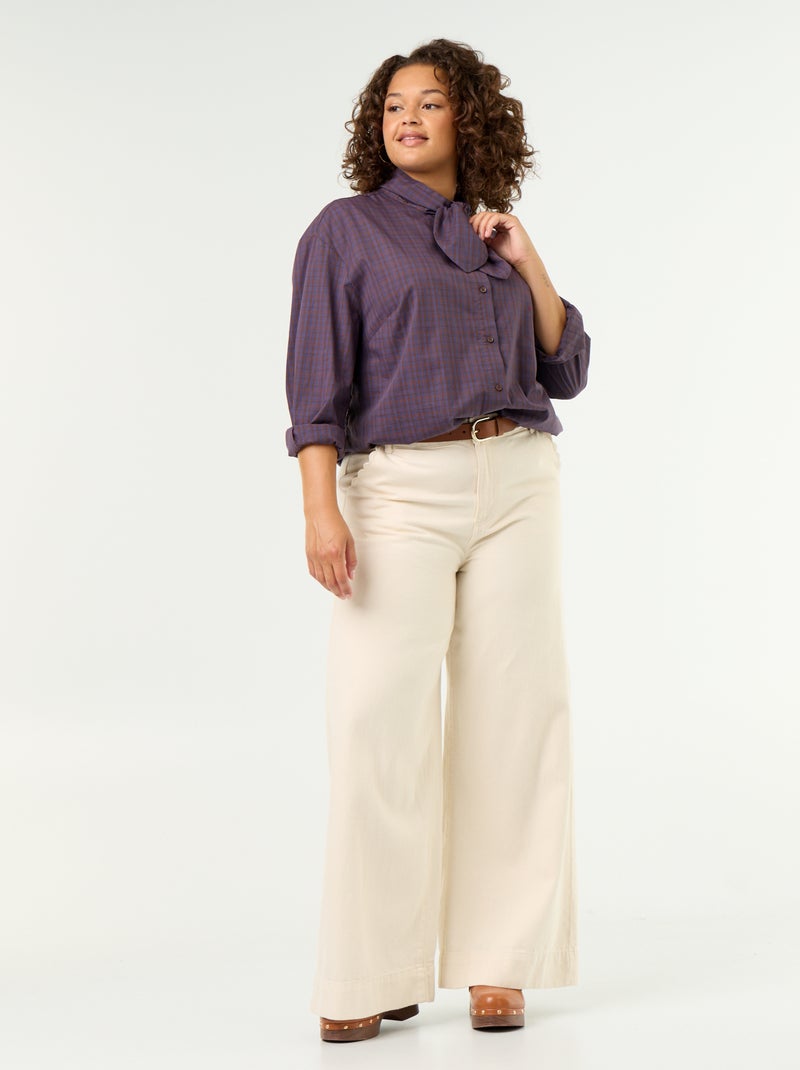 Blouse met lange mouwen en lavallièrekraag Bruin - Kiabi