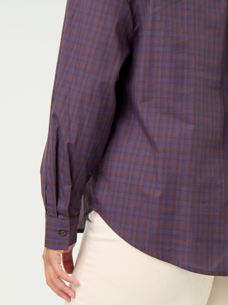 Blouse met lange mouwen en lavallièrekraag Bruin - Kiabi