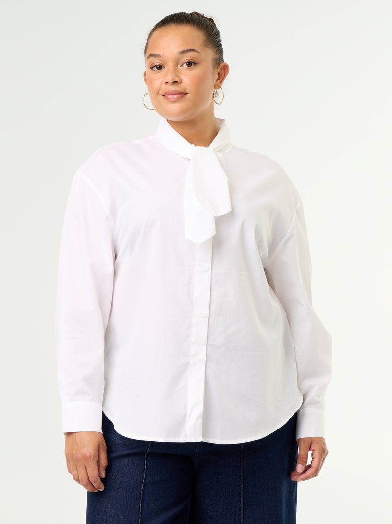 Blouse met lange mouwen en lavallièrekraag Wit - Kiabi