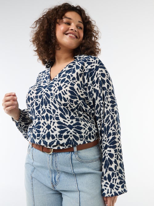 Blouse met lange mouwen en puntkraag - Kiabi