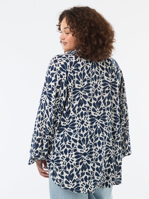 Blouse met lange mouwen en puntkraag - Kiabi