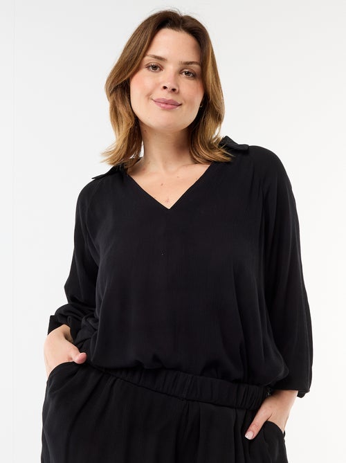 Blouse met lange mouwen en puntkraag - Kiabi