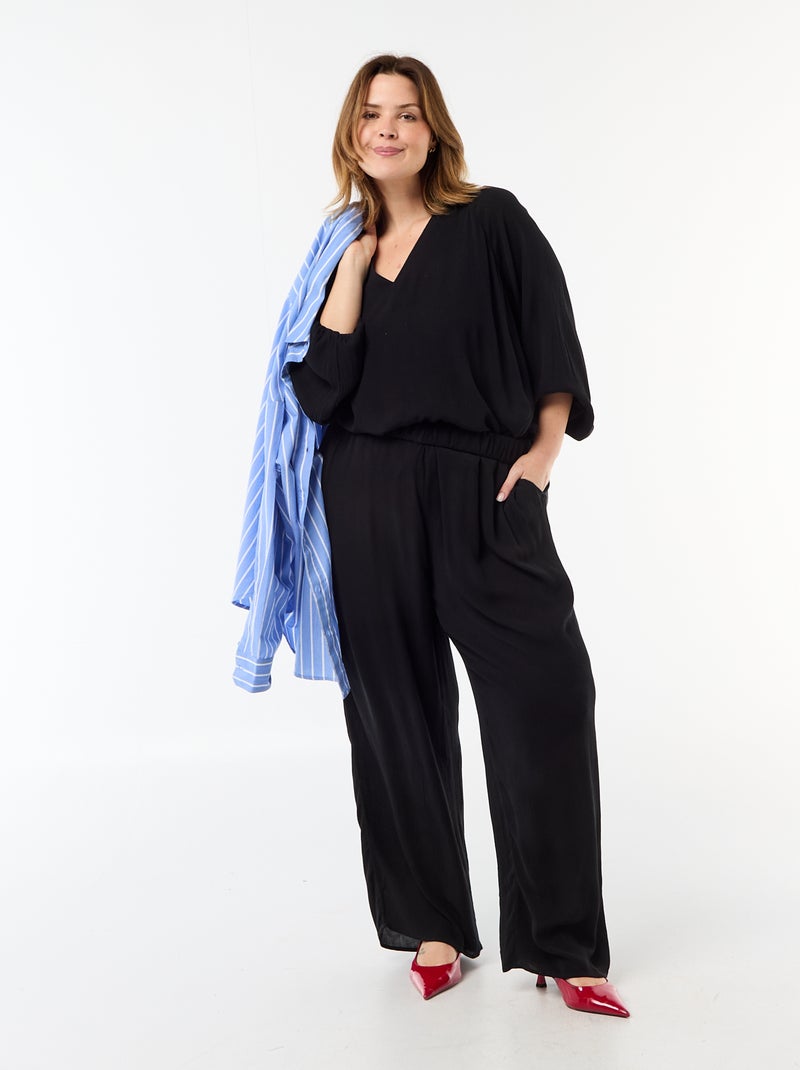 Blouse met lange mouwen en puntkraag Zwart - Kiabi
