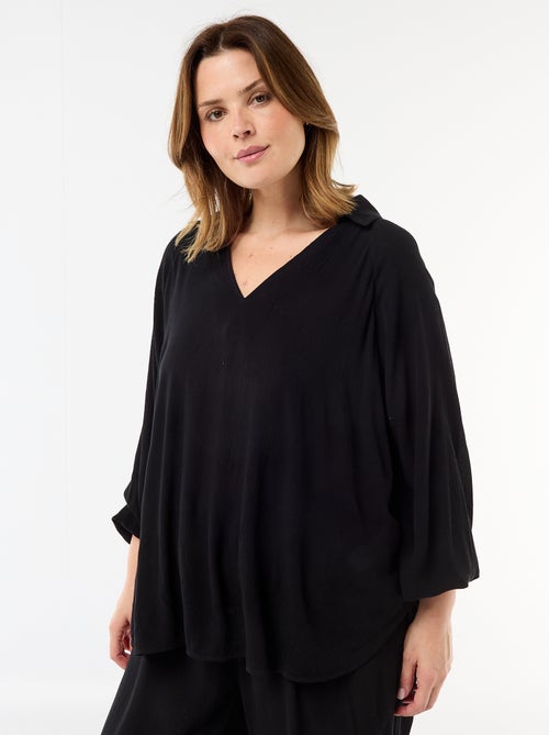 Blouse met lange mouwen en puntkraag - Kiabi