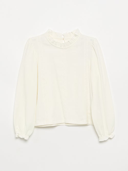 Blouse met lange mouwen en volantkraag - Kiabi