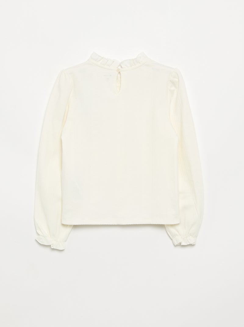 Blouse met lange mouwen en volantkraag Biege - Kiabi