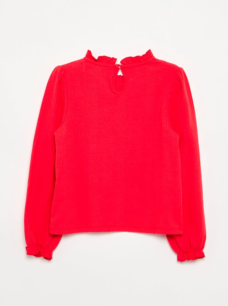 Blouse met lange mouwen en volantkraag Rood - Kiabi