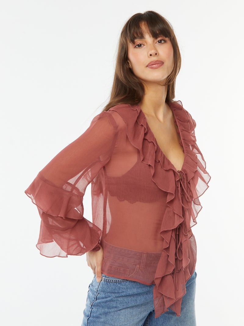 Blouse met lange mouwen met ruche Rood - Kiabi