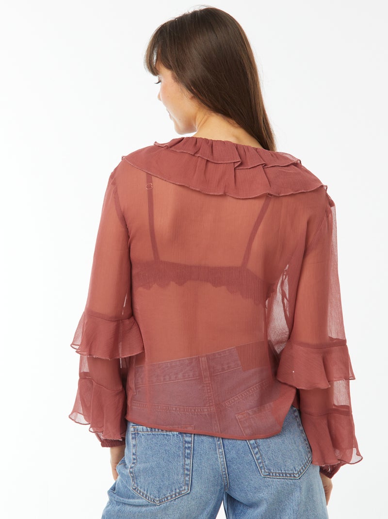 Blouse met lange mouwen met ruche Rood - Kiabi