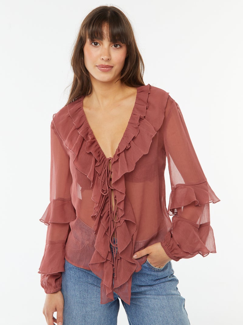 Blouse met lange mouwen met ruche Rood - Kiabi