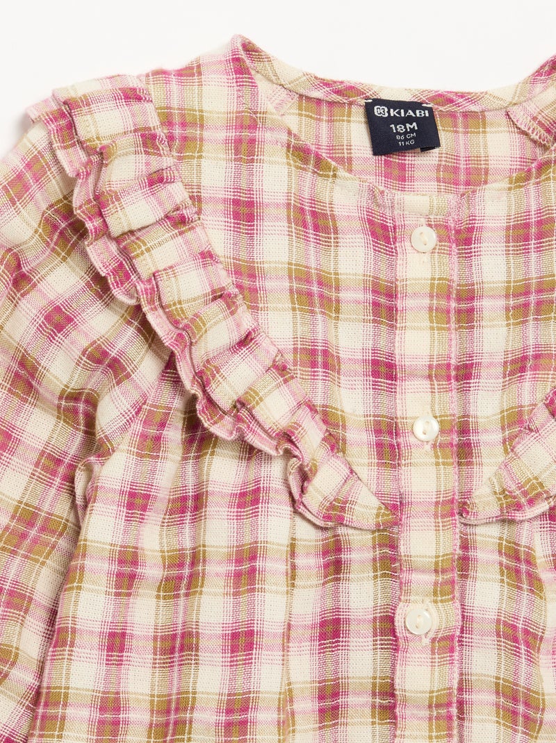 Blouse met lange mouwen van katoenen gaasstof met ruches Rose - Kiabi