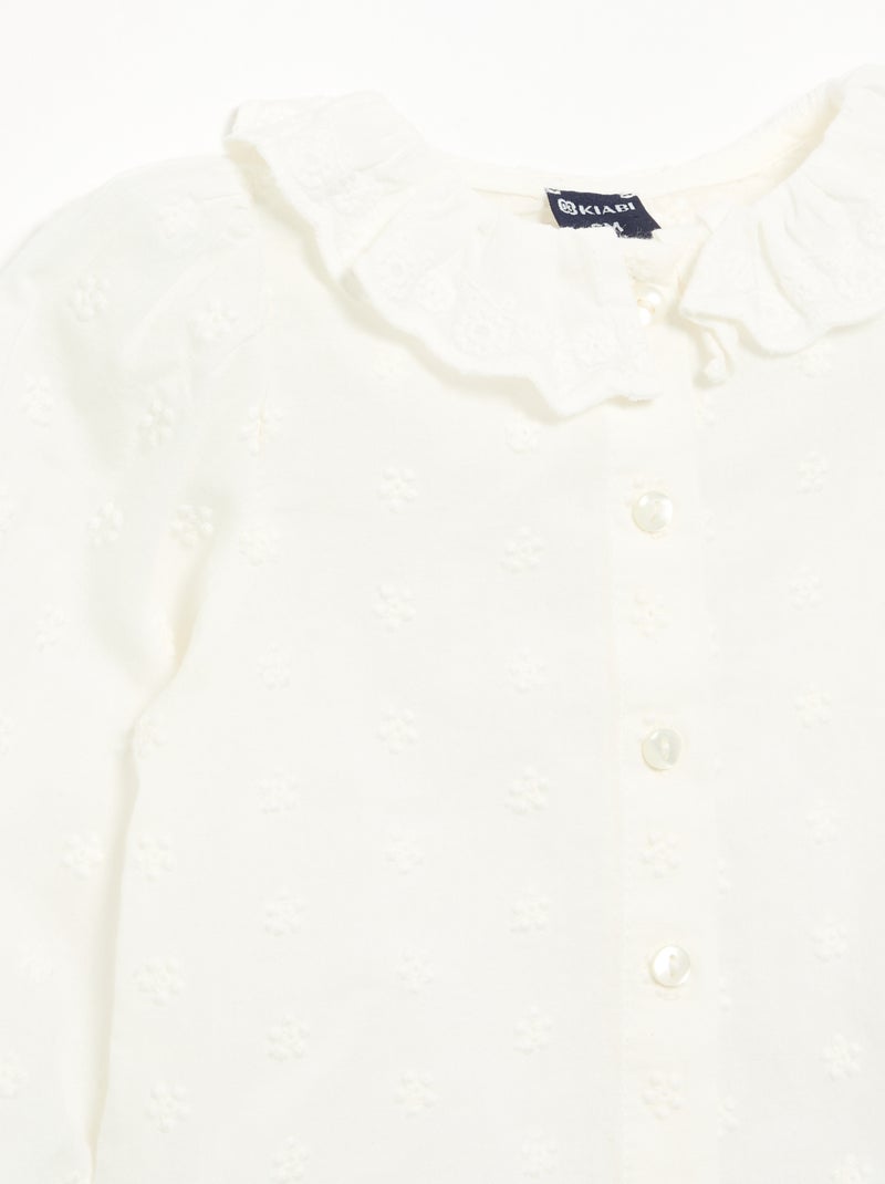 Blouse met lange mouwen van katoenvoile met geborduurde bloemen Wit - Kiabi