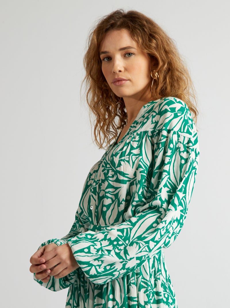Blouse met lange pofmouw GROEN - Kiabi