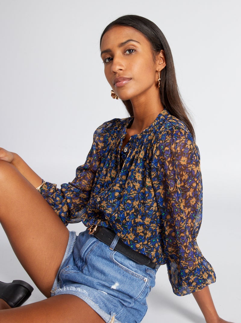 Blouse met luipaardprint 'JDY' BLAUW - Kiabi