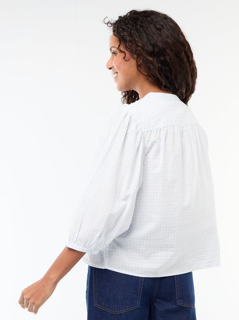 Blouse met mao-kraag en 3/4 mouwen Blauw - Kiabi