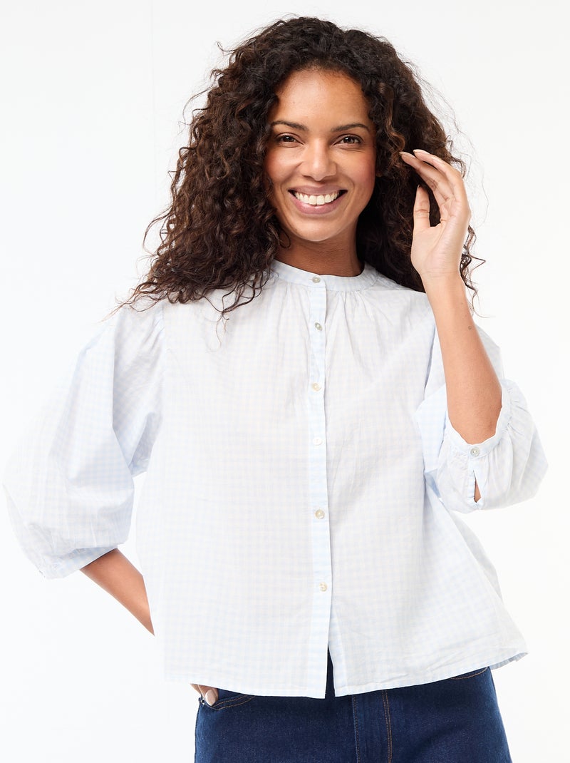 Blouse met mao-kraag en 3/4 mouwen Blauw - Kiabi