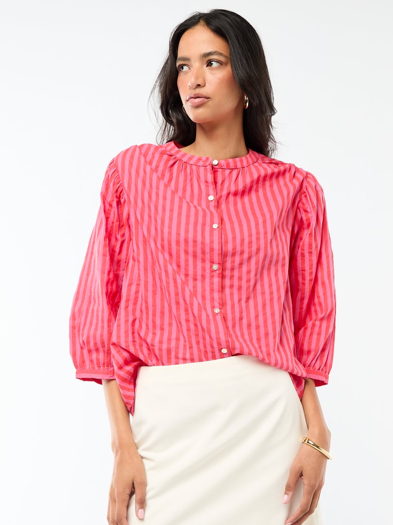 Blouse met mao-kraag en 3/4 mouwen Rood - Kiabi