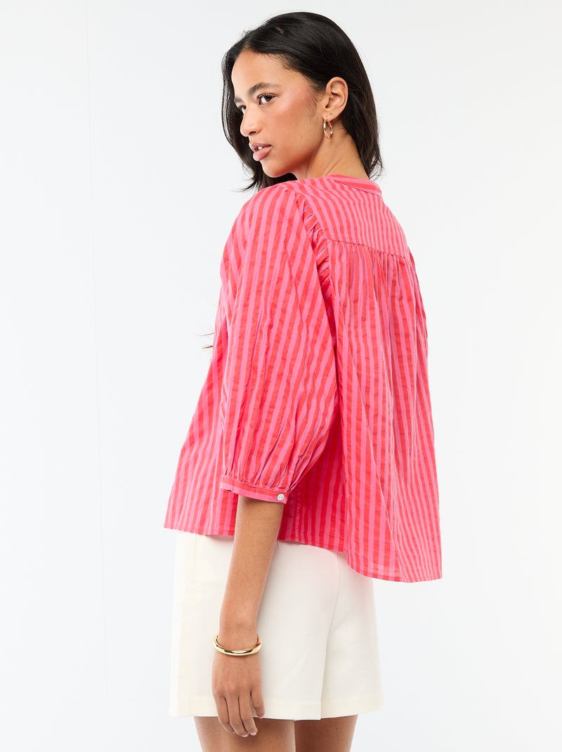 Blouse met mao-kraag en 3/4 mouwen Rood - Kiabi