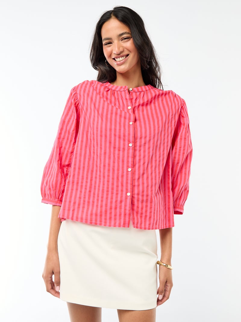 Blouse met mao-kraag en 3/4 mouwen Rood - Kiabi