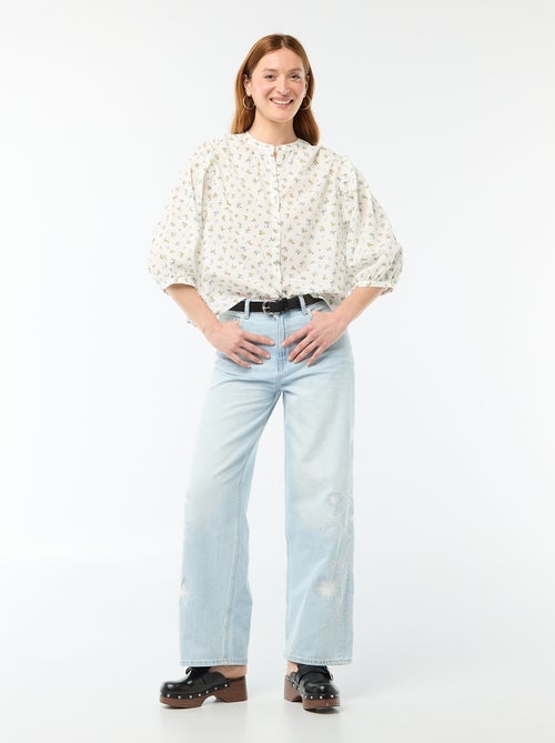 Blouse met mao-kraag en 3/4 mouwen - Kiabi