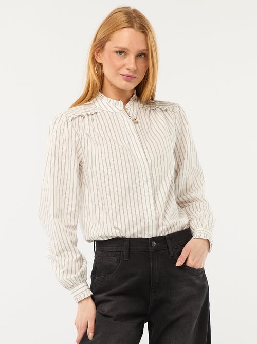 Blouse met motiefje en knoopje aan de kraag - Kiabi
