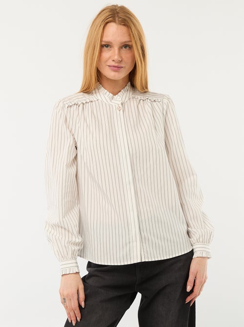 Blouse met motiefje en knoopje aan de kraag - Kiabi