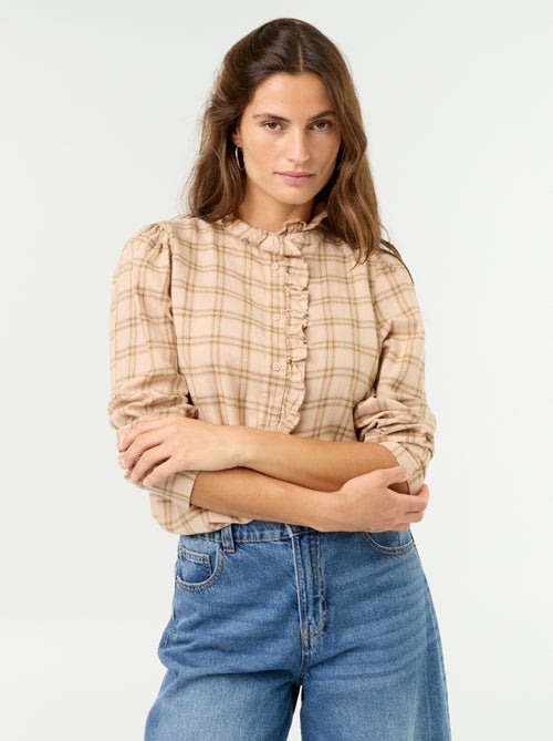 Blouse met opstaande kraag en ruches - Kiabi