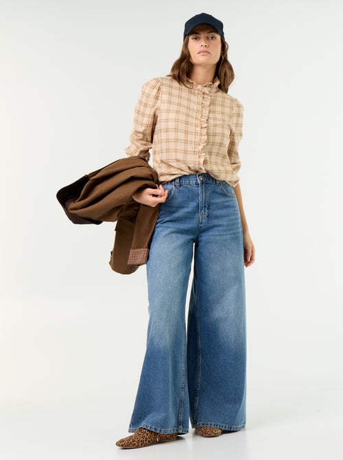 Blouse met opstaande kraag en ruches - Kiabi