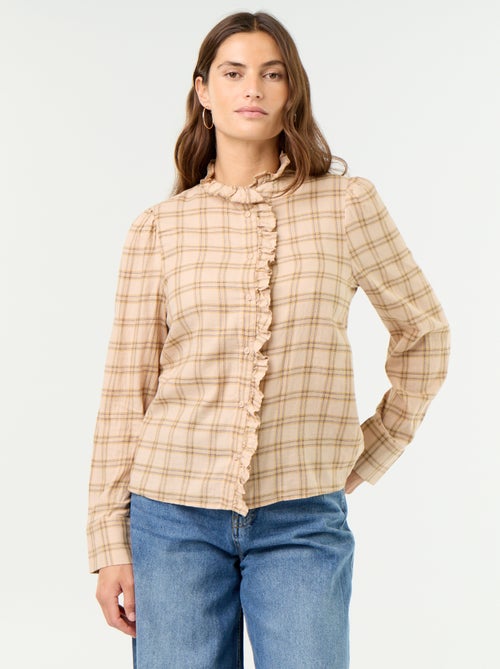 Blouse met opstaande kraag en ruches - Kiabi