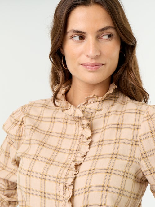 Blouse met opstaande kraag en ruches - Kiabi