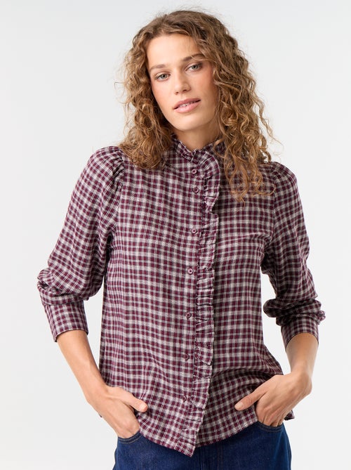 Blouse met opstaande kraag en ruches - Kiabi
