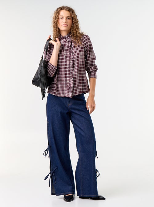 Blouse met opstaande kraag en ruches - Kiabi