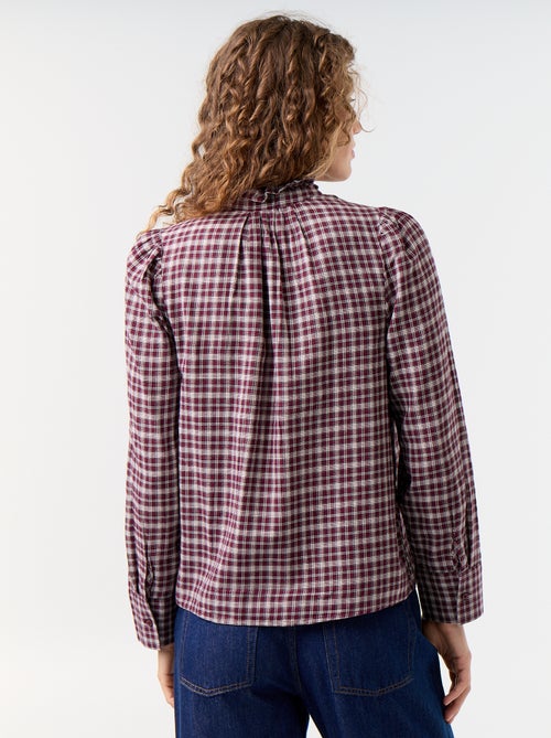 Blouse met opstaande kraag en ruches - Kiabi