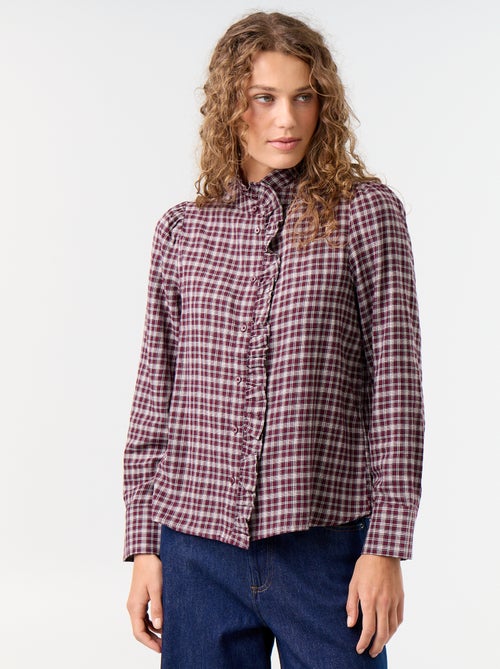 Blouse met opstaande kraag en ruches - Kiabi