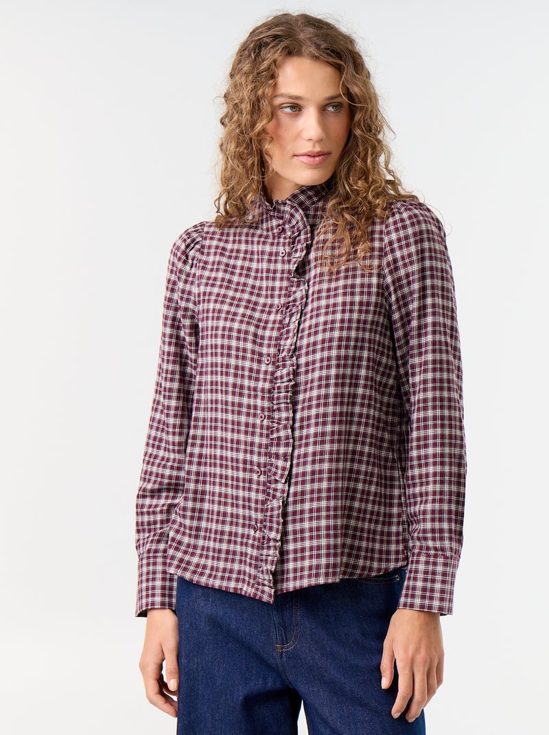 Blouse met opstaande kraag en ruches Blauw - Kiabi