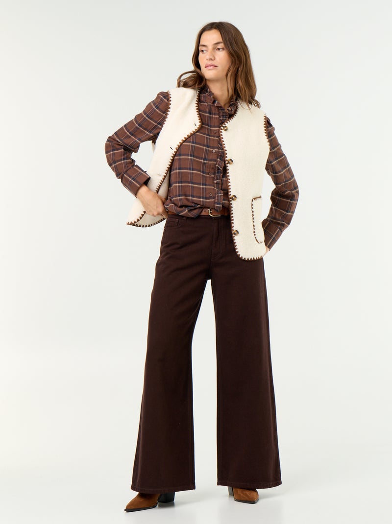 Blouse met opstaande kraag en ruches Bruin - Kiabi