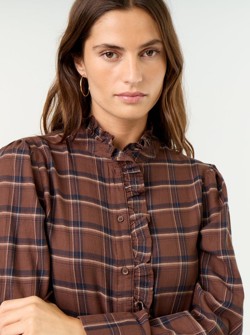 Blouse met opstaande kraag en ruches Bruin - Kiabi