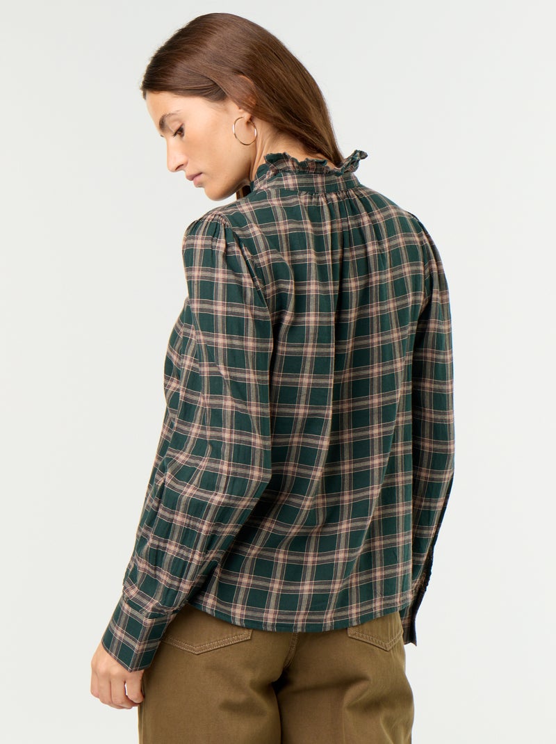 Blouse met opstaande kraag en ruches Groen - Kiabi