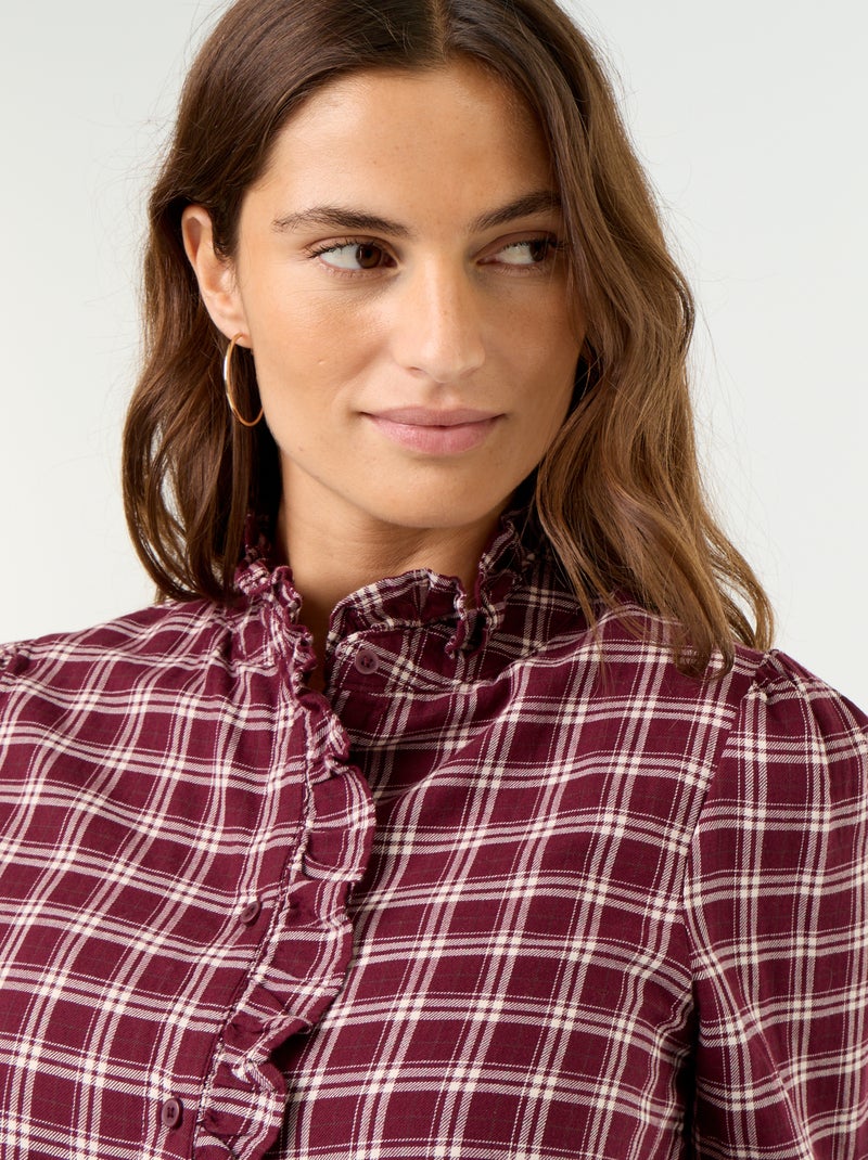 Blouse met opstaande kraag en ruches Rood - Kiabi