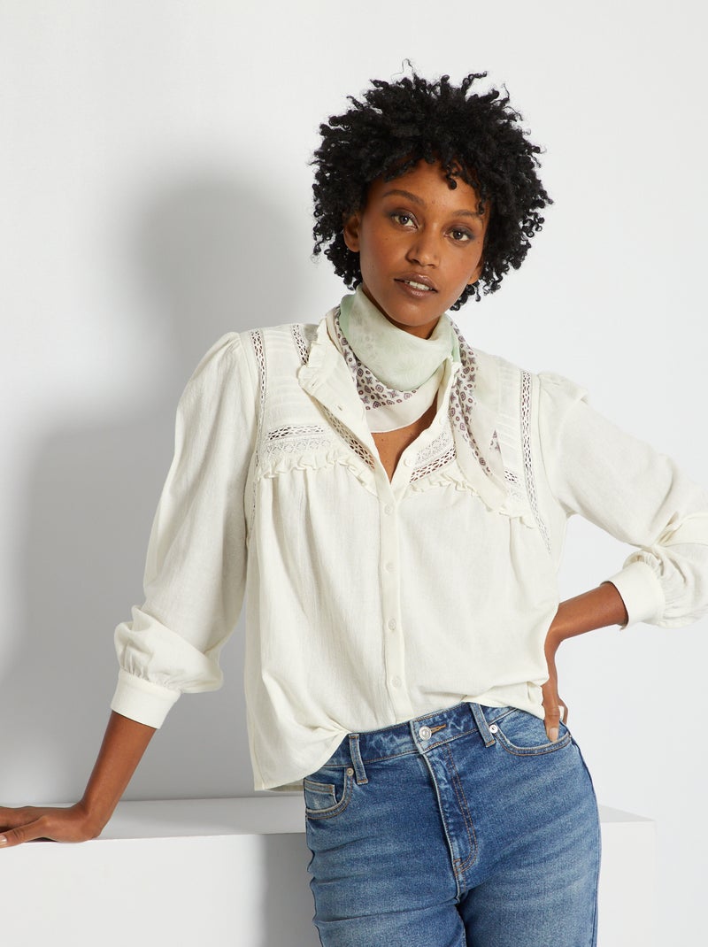 Blouse met opstaande kraag WIT - Kiabi