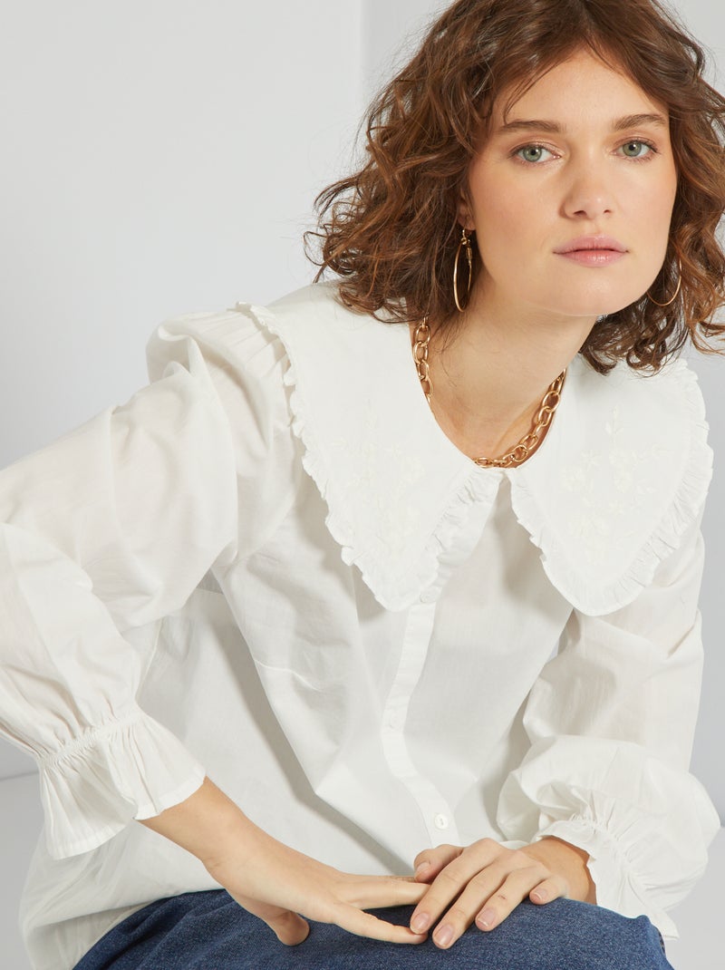 Blouse met Peter Pan-kraagje en borduurwerk sneeuw wit - Kiabi